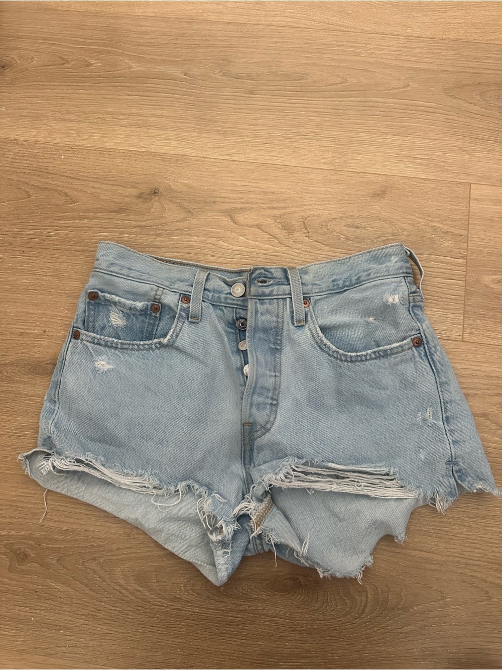 Levi's Light Blue High-Rise Distressed Denim Shorts